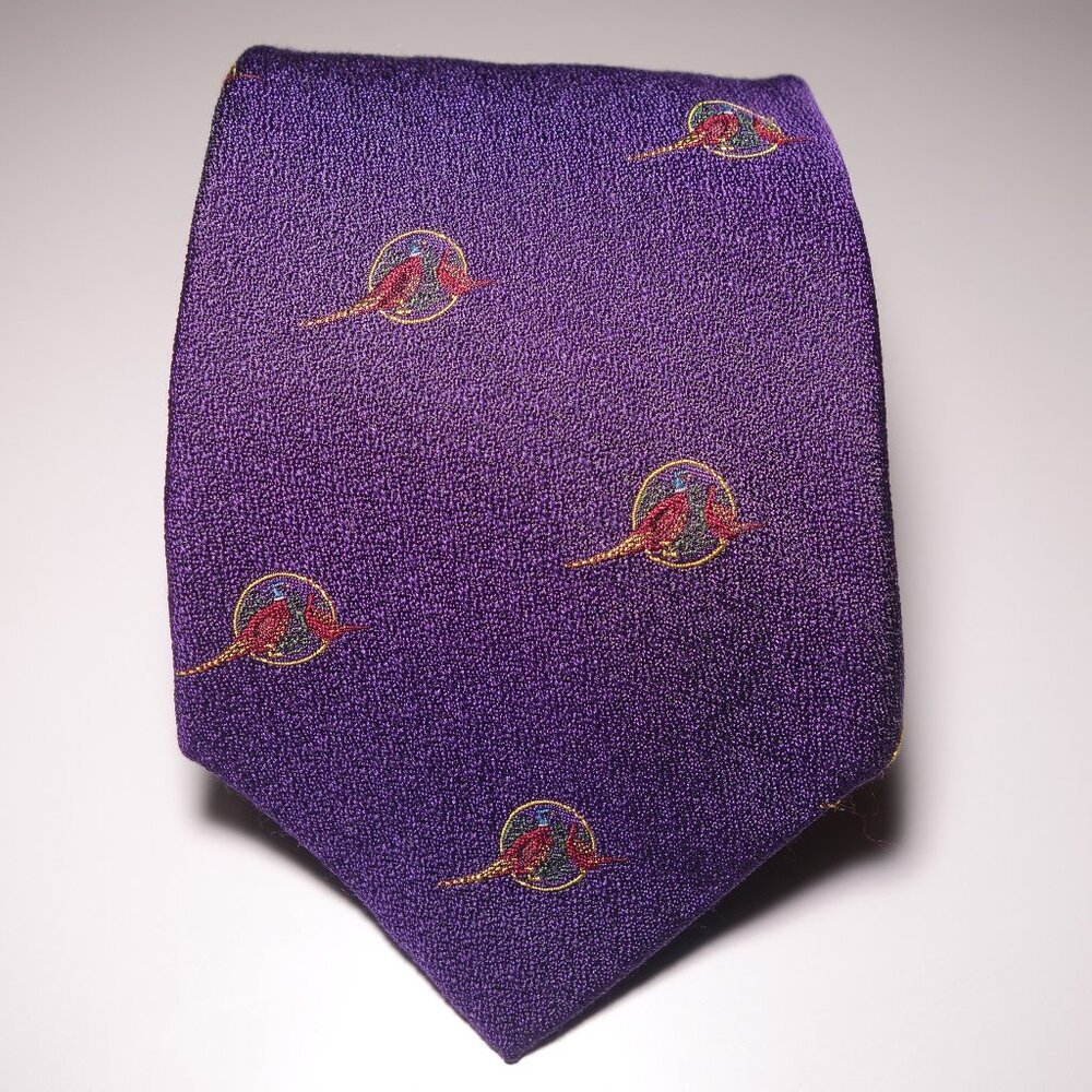 Vintage Ralph Lauren 100% Silk Embroidered Pheasant Tie Hand Made In Italy